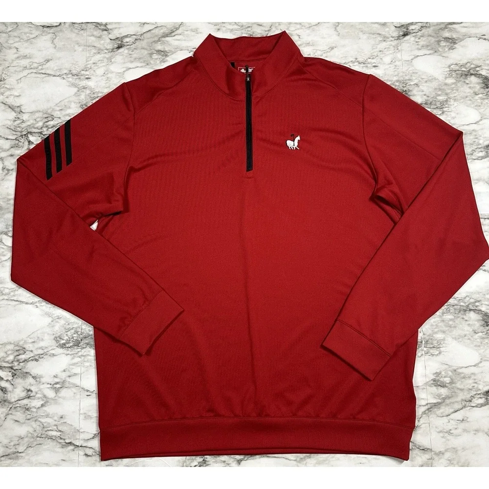 Adidas Ultimate Golf Polo Shirt Mens Size L Red Climalite 1/4 Zip Long Sleeve